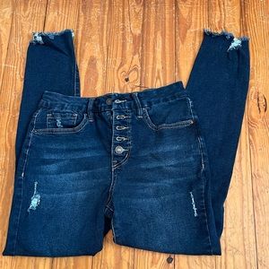 Distressed high rise skinny jeans